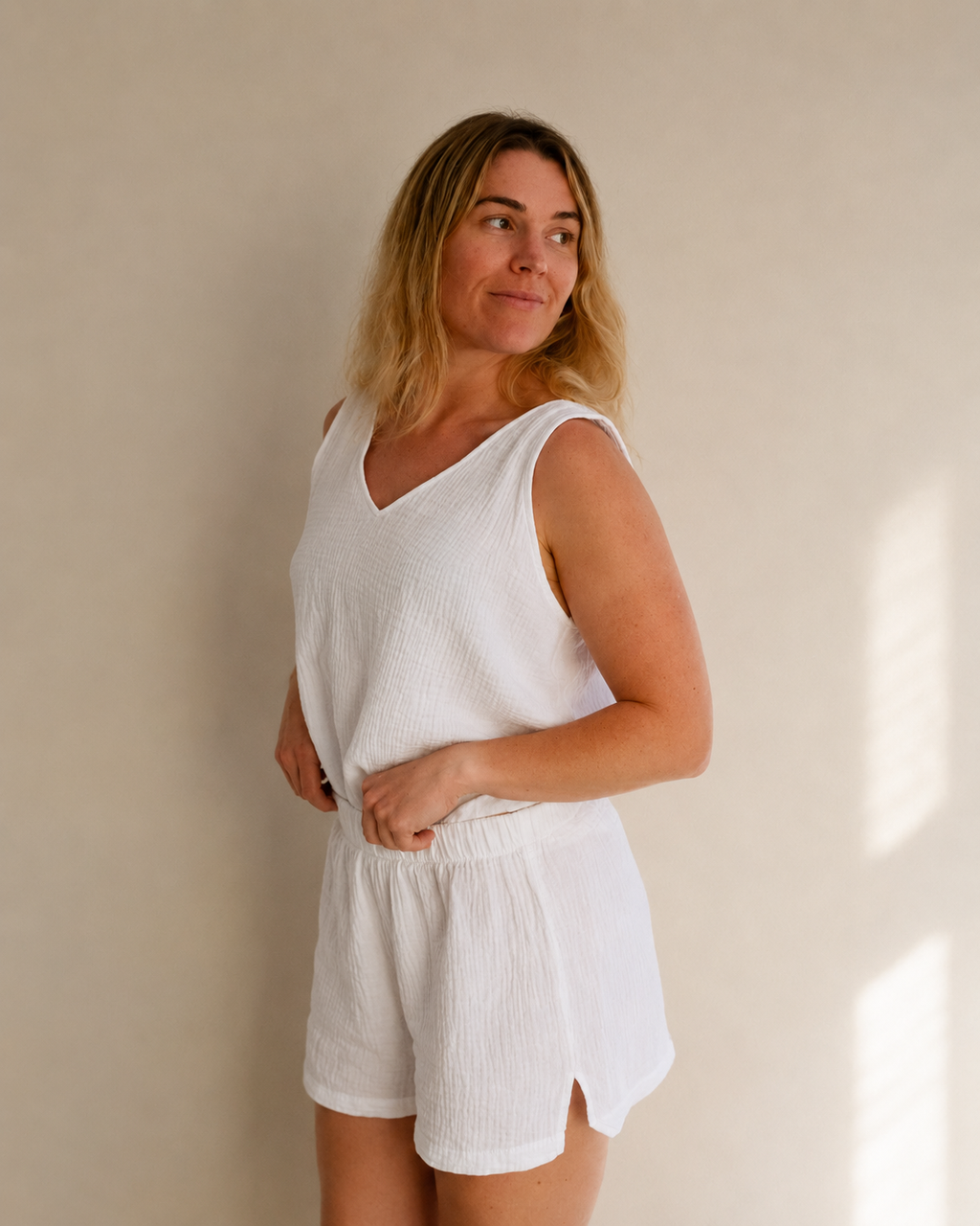 White Organic Cotton Gauze Short