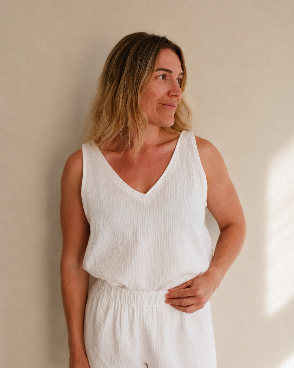 White Organic Cotton Gauze Vest