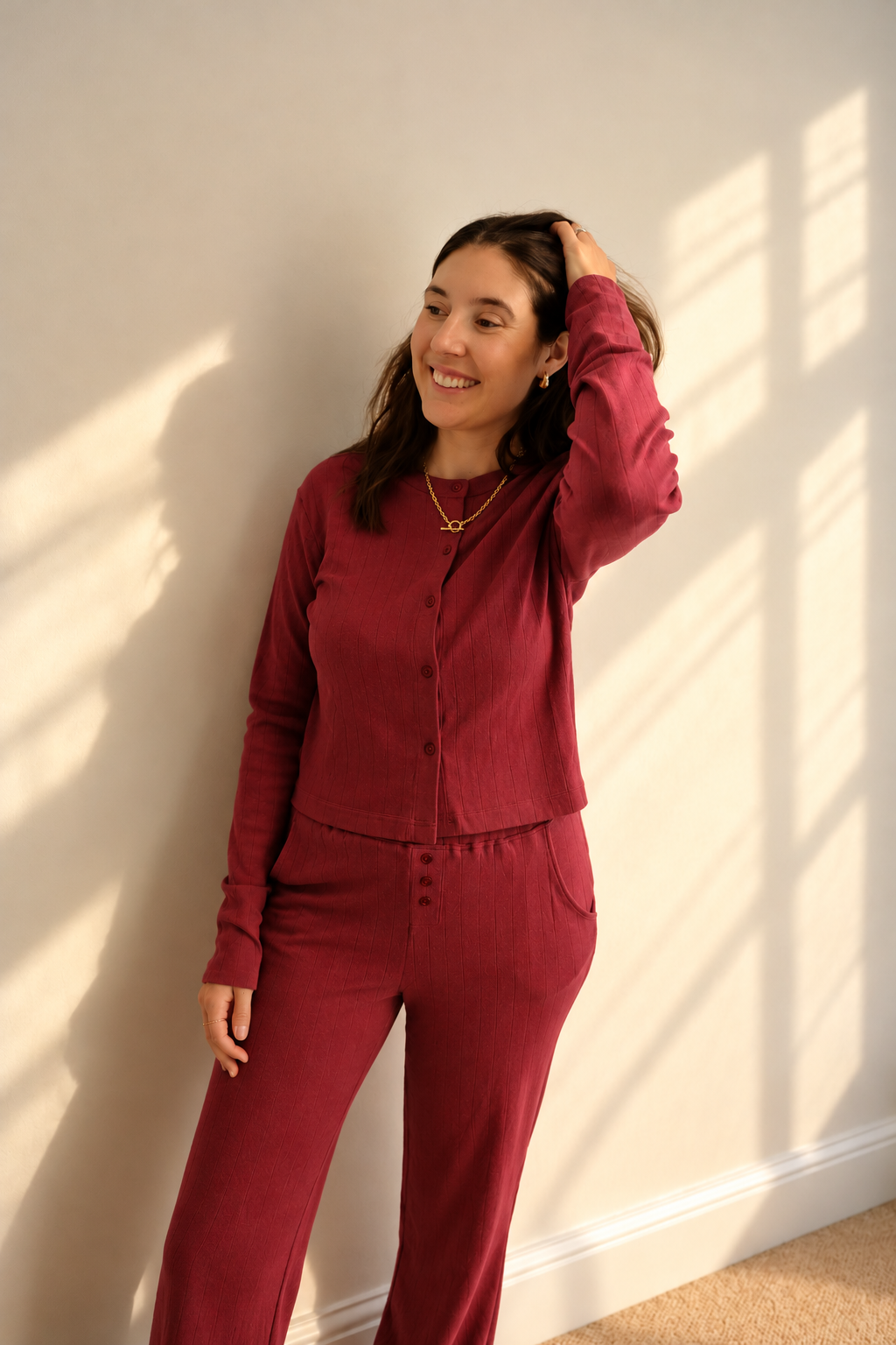 Mulberry Pointelle Buttoned Organic Top